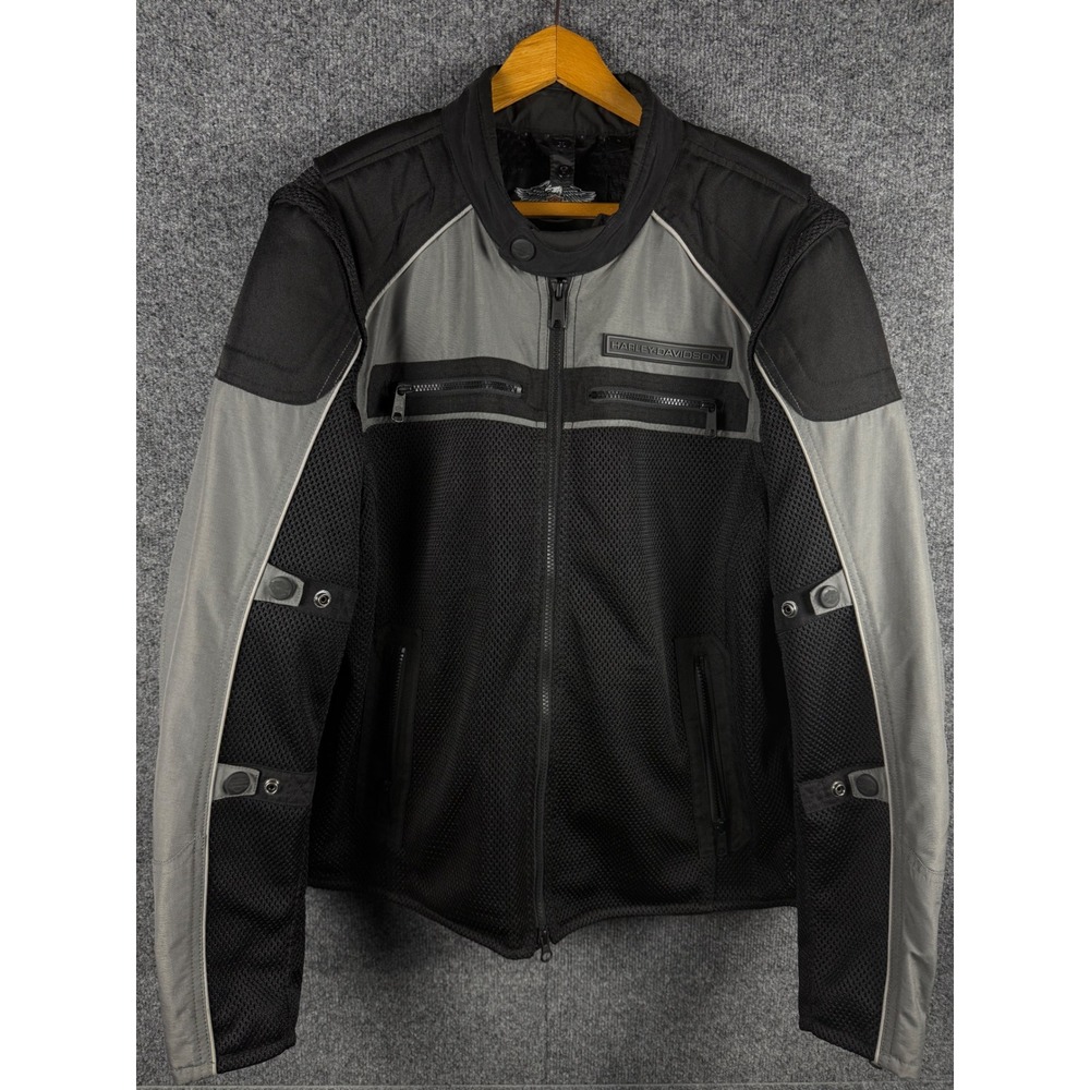 Harley-Davidson Mens Mesh Riding Jacket Black Grey Reflective Size Large